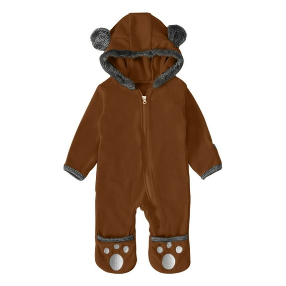 Gubotare Winter Coats for Boys Clothes Boys Girls Solid Hoodie Cartoon Romper Ears Baby Jumpsuit Boys Coat&jacket,Brown 0-3 Months