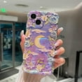 thumbnail image 4 of Designed for iPhone 15 Pro Case for Women, Cute Curly Wave Frame Shape, Colorful Retro Oil Painting Flower Laser Beam Glossy Pattern, Compatible with iPhone Case (iPhone 15 Pro, Moon), 4 of 9