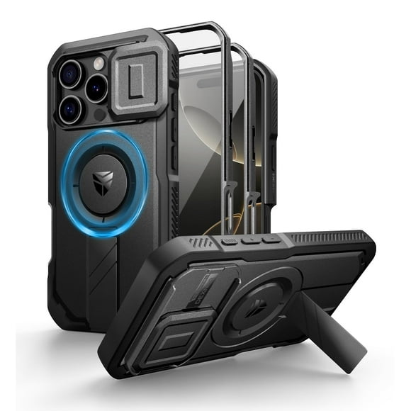 Dexnor for iPhone 16 Pro Magnetic Case with Slide Camera Cover & Adjustable Kickstand & Built-in Screen Protector, Rugged Shockproof Bumper