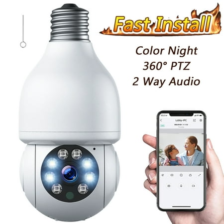 TOGUARD 1080P Light Bulb Camera 2.4G WiFi E27 Security Camera Wireless Outdoor, 2-Way Audio Color Night Vision 360° IP Dome Camera with Remote Access Motion Detection (1PC)