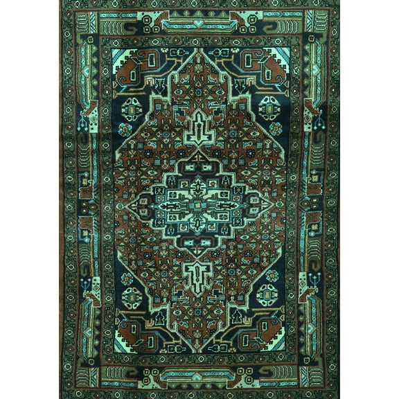 Ahgly Company Machine Washable Indoor Rectangle Persian Turquoise Blue Traditional Area Rugs, 5' x 7'