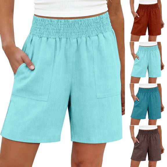 Womens Lightweight Shorts Summer Casual Loose Trendy Pants Elastic Waist Comfy Shorts by Yigetop Blackish Green L