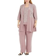 R&M Richards Plus size Women's Lace ITY 2 Piece Pant Suit - Mother of the bride outfit, 16W Mauve