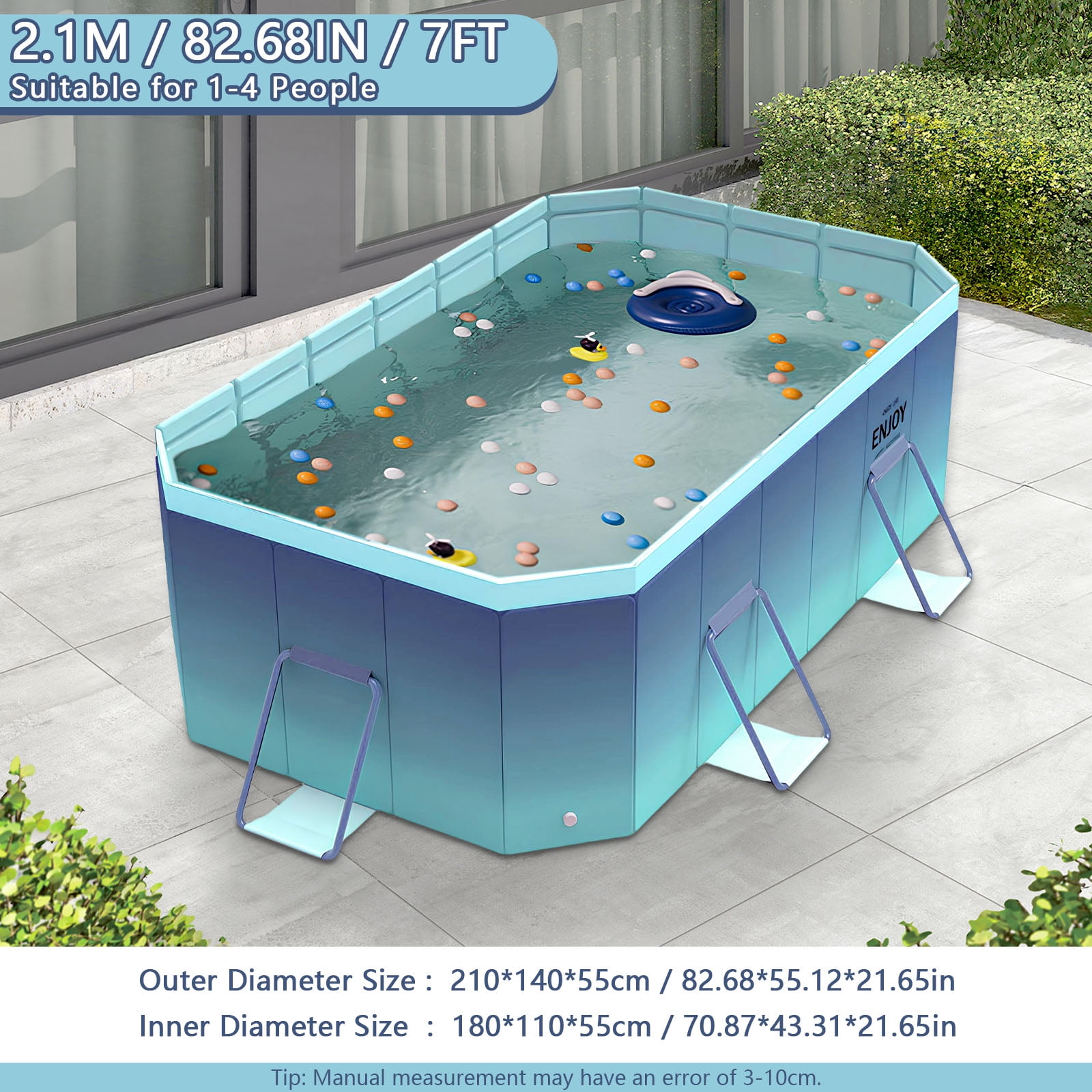 XunKA Foldable Pool for Kids and Adults,Non Inflatable Above Ground Outdoor Swimming Pool, Blue, 82'' x 55'' x 21''.