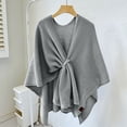thumbnail image 5 of DPTALR Womens Solid Large Front Sweater Knitting Design Hollow Out Feel Wrap Topper Knitted Elegant Shawls Cape For Fall Winter, 5 of 5