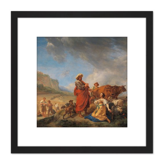 Berchem Ruth And Boas Religious Painting 8X8 Inch Square Wooden Framed Wall Art Print Picture with Mount