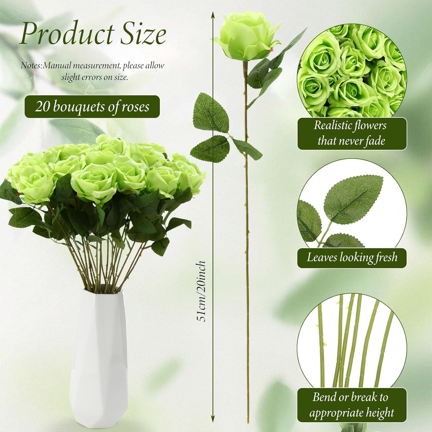 20 Pcs Rose Artificial Flowers with Long Stem Realistic Silk Roses Bulk Real Touch Plastic Bouquet of Roses for Home Bridal Wedding Party Table Centerpieces Decorations (Black)