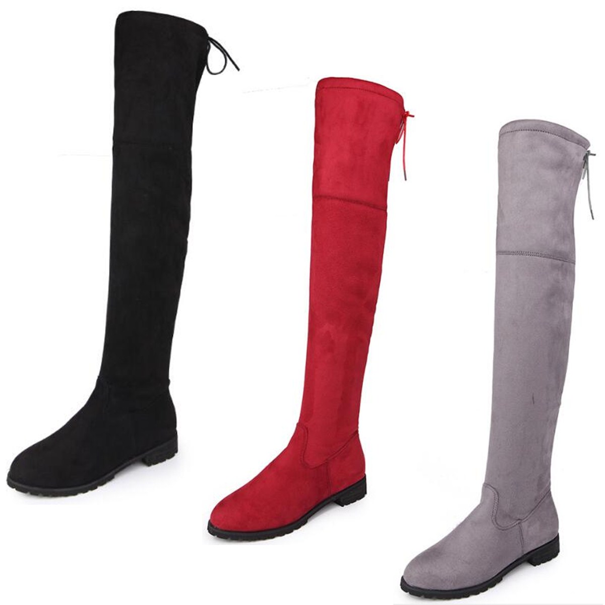 low heel thigh high boots