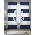 thumbnail image 5 of Sheer Curtains 96 Inches Long, Navy Blue Striped Light Filtering Window Curtains for Living Room/Bedroom, Blue Anchor Nautical Farmhouse Rod Pocket Voile Sheer Curtain Drapes, 52"W x 96"L, 2 Panels, 5 of 8