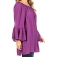 thumbnail image 4 of Sakkas Anna Casual Flowy Wide Neck 3/4 Sleeve Light Summer Boho Blouse Top - Purple - One Size Regular, 4 of 5