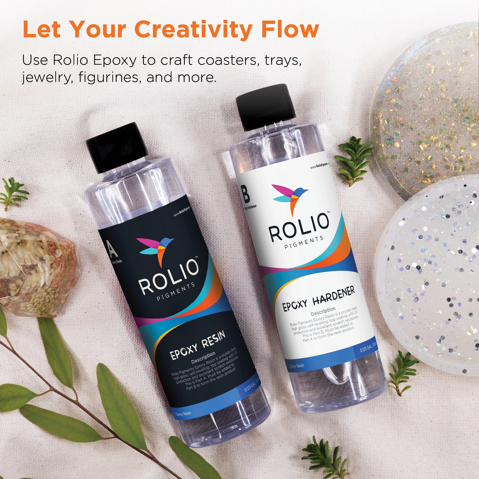 Rolio Epoxy Resin and Hardener Kit - Crystal Clear UV Resistant Resin for Coating, Jewelry, Wood, Molds & DIY Crafts, Easy Cast Resin - 16 oz Kit