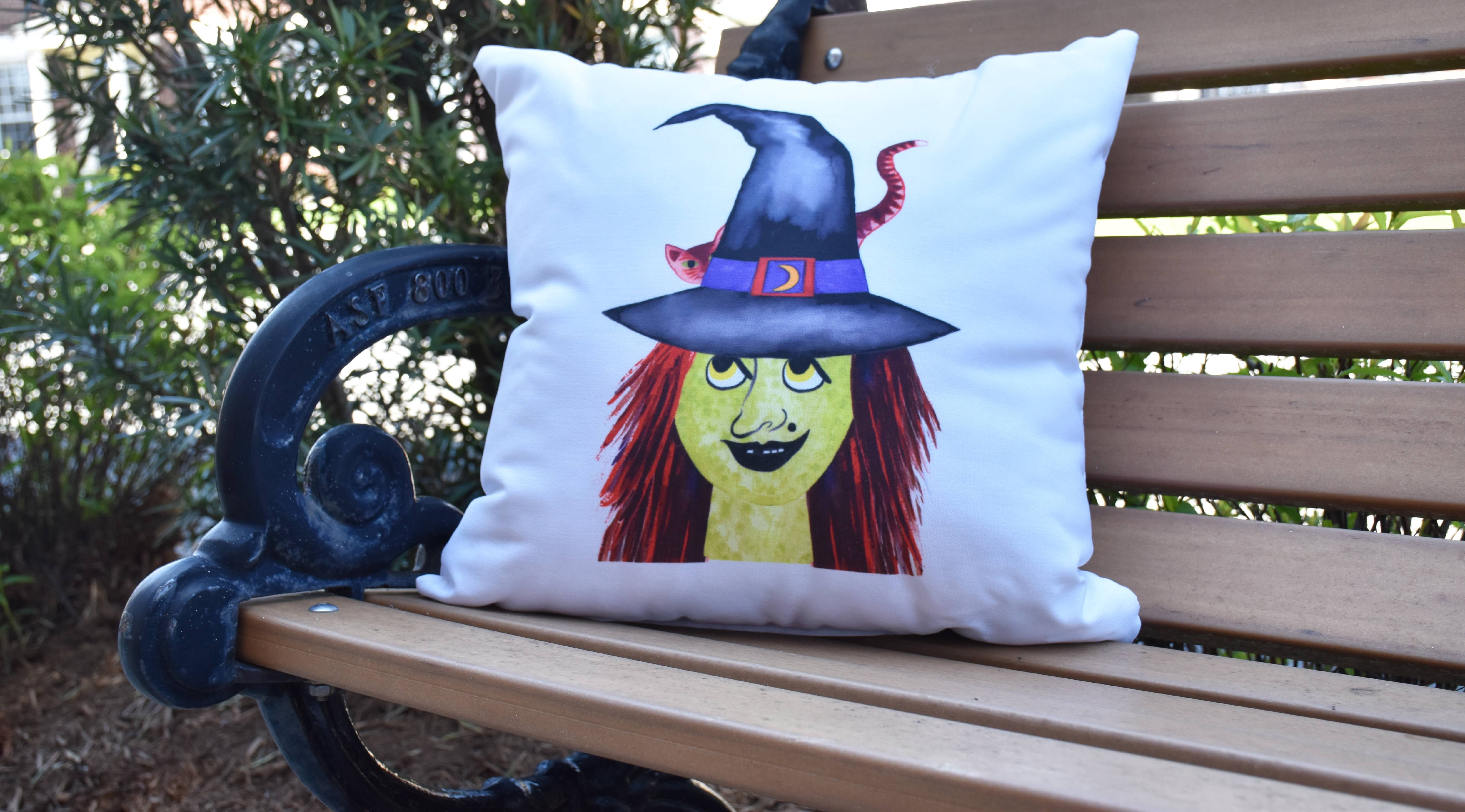 Simply Daisy, 20" x 20" Witches Hat Cream Halloween Print Decorative Throw Pillow