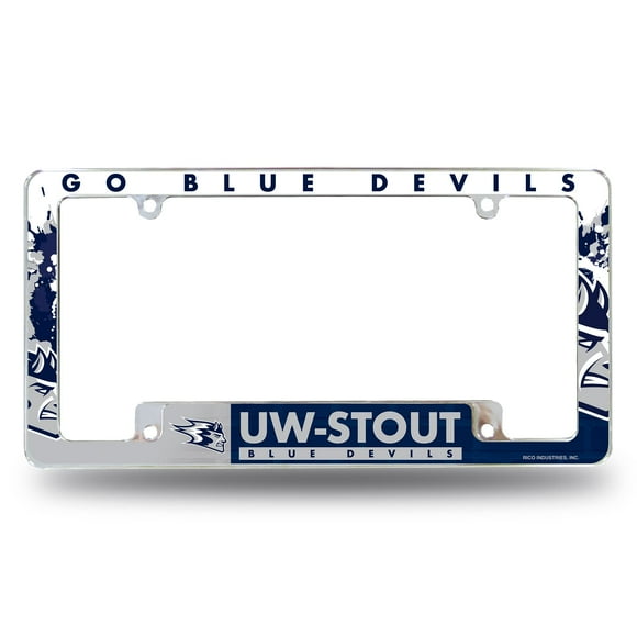 Rico Industries NcAA Wisconsin-Stout Blue Devils Primary 12 x 6 chrome All Over Automotive License Plate Frame for carTruckSUV