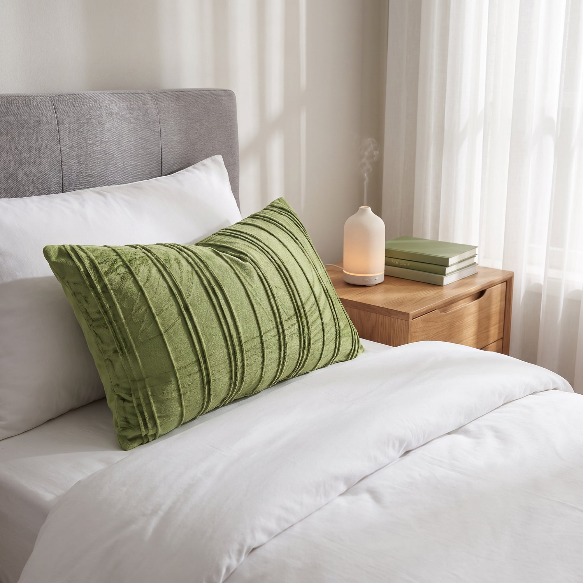 Unique Bargains 2Pcs Pleated Textured Throw Pillow Covers Couch Cushion Cases Olive Green 20" x 12"