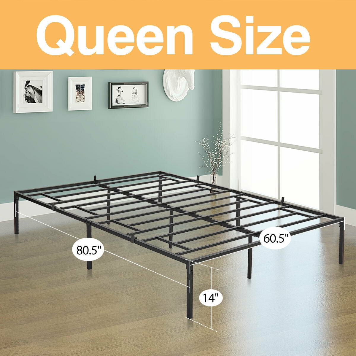 Kepooman 14" Queen Size Platform Bed Frame, Metal Mattress Foundation for Bedroom