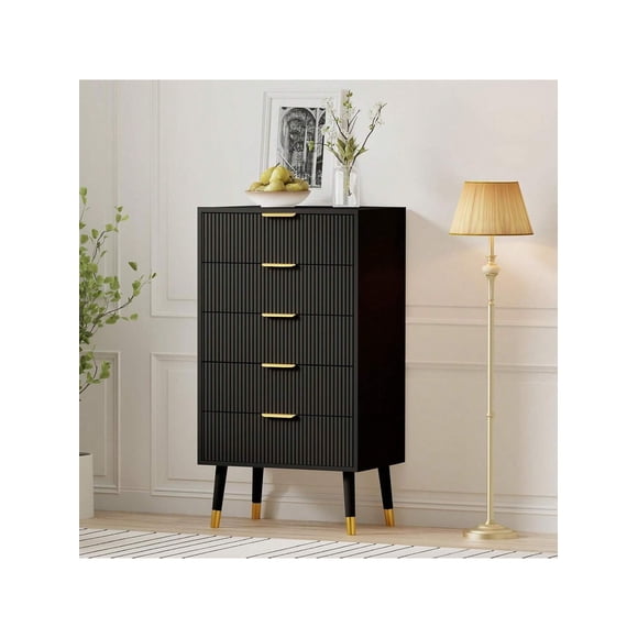 Bingirl Home 5 Drawer Dresser For Bedroom Modern Closet Dressers Chest Of Drawers Wood Storage Dresser Chest Cabinet Organizer Unit Small Fluted Nightstands For Bedroom