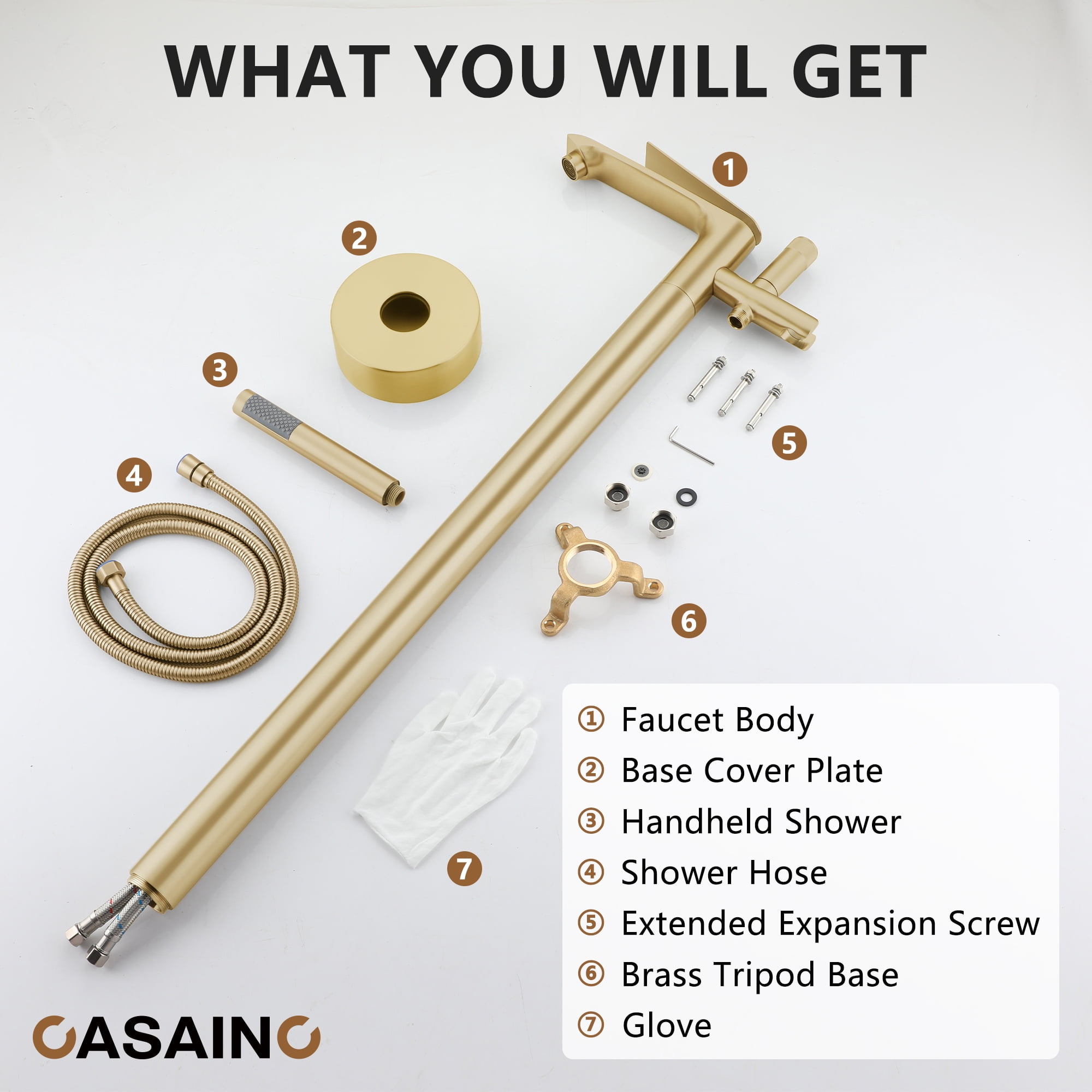 CASAINC Single-Handle Freestanding Floor Mount Tub Filler Faucet with Handheld Shower in Brushed Gold