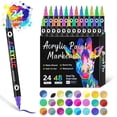 thumbnail image 1 of Usloyux 3Pcs Acrylic Paint Markers, Dual-Tip Dual-Color Paint Pens 24/36/48 Colors, .5mm Round Tip Fine Line Art Markers, Quick-Dry Smudge-Resistant Acrylic Ink For Canvas Rocks Glass Wood Crafts,, 1 of 9