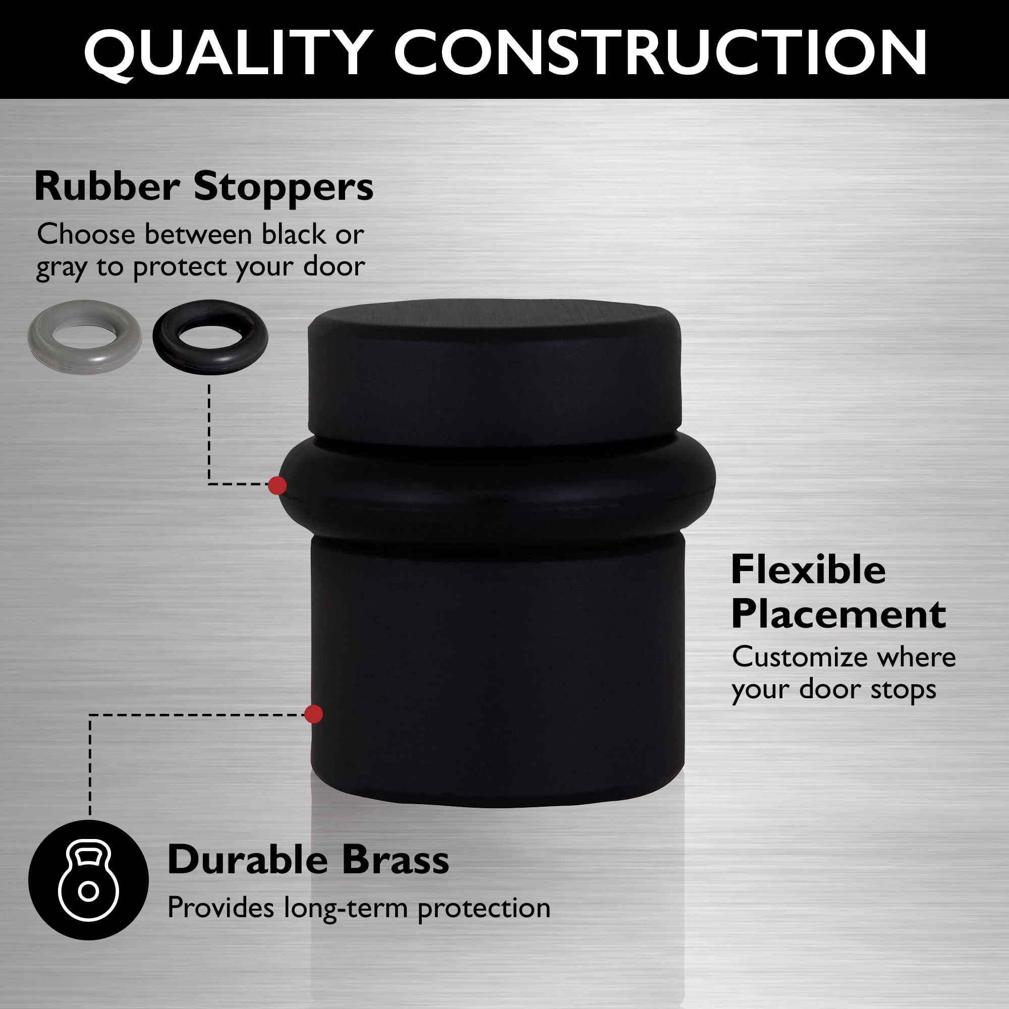 Design House 2-Pack Modern Cylindrical Floor Mounted Door Stops with Rubber Bumper, Matte Black