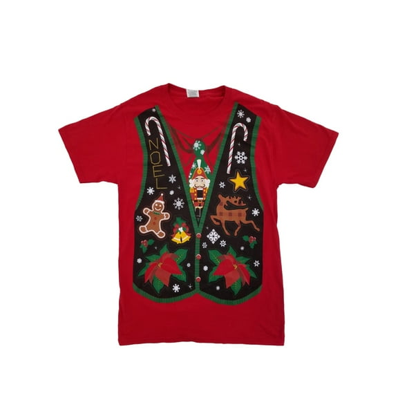 Mens Red Ugly Christmas Vest Noel Christmas Holiday T-Shirt Small