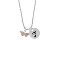 thumbnail image 2 of Delight Jewelry Silvertone Small Pink Butterfly Silvertone Script Initial Disc - F - Charm Necklace, 20"+3", 2 of 4