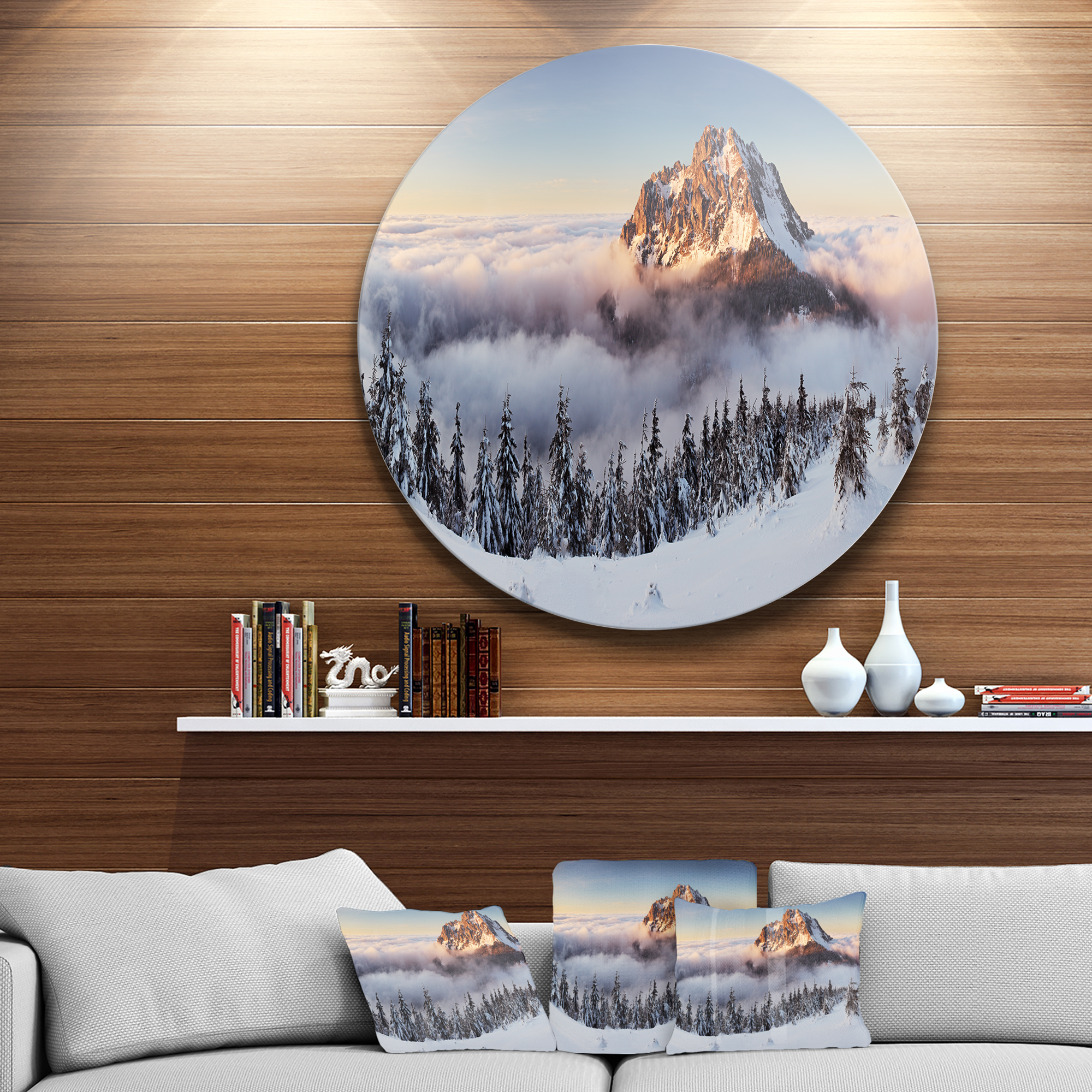Designart 'Winter Mountain Landscape' Disc Photography Circle Metal Wall Art