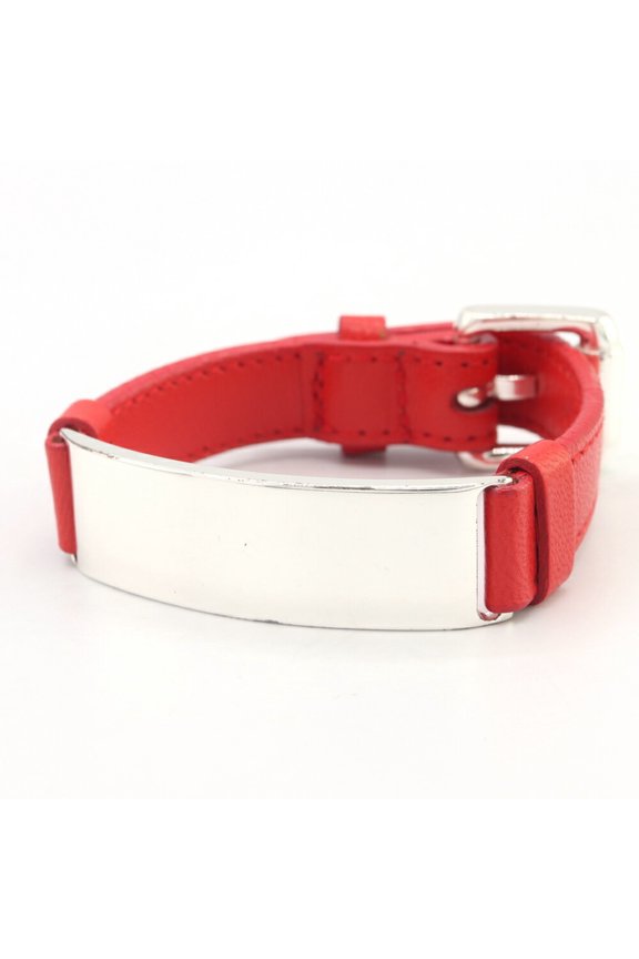 Pre-Owned Bottega Veneta Bracelet ID Plate Red Silver SV Sterling 925 Leather Strap... (Good)