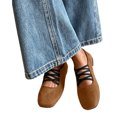 thumbnail image 4 of Miqool Flat Shoes for Women Square Toe Criss Cross Tie Low Block Heels Casual Fall Fashion Soft Comfortable Shoes, 4 of 7