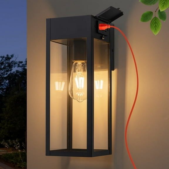 C Cattleya Black Outdoor Wall Lantern Sconce with GFCI Outlet
