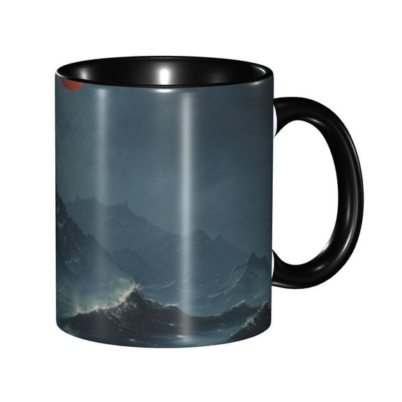 Waves Horror Mountain Coffee Mug Fun Custom Ceramic Mugs 11oz Black