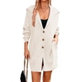 thumbnail image 3 of Women'S Solid Color Long-Sleeved Lapel Pocket Cardigan Three-Button Mid-Length Sweater Coat  S, 3 of 8