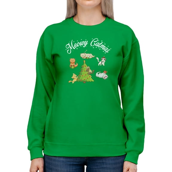 Meowy Catmas Design Sweatshirt Women -GoatDeals Designs, Female Medium