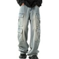 thumbnail image 4 of KKBOTIVE Mens Cargo Denim Pants - Fashion Jeans with Multiple Pockets Loose Fit Casual Trousers for Men's Fashion Blue Size: L, 4 of 5
