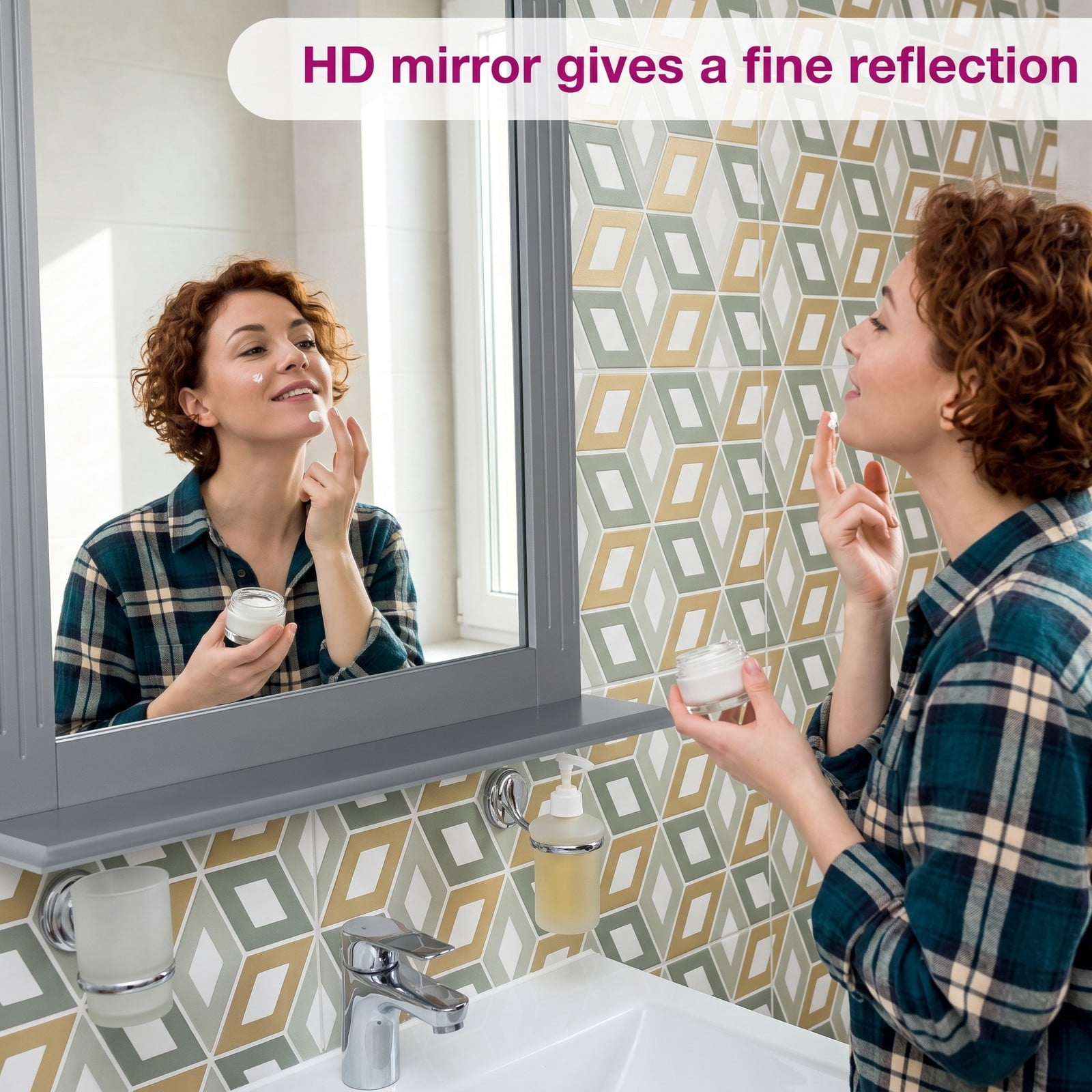 ALPULON Wall-Mounted Multipurpose Vanity Mirror with Shelf, MDF Framed Bathroom Wall Mirror with Storage Shelf for Entryway Bedroom Living Room Hotel, 22.5 x 27, Gray