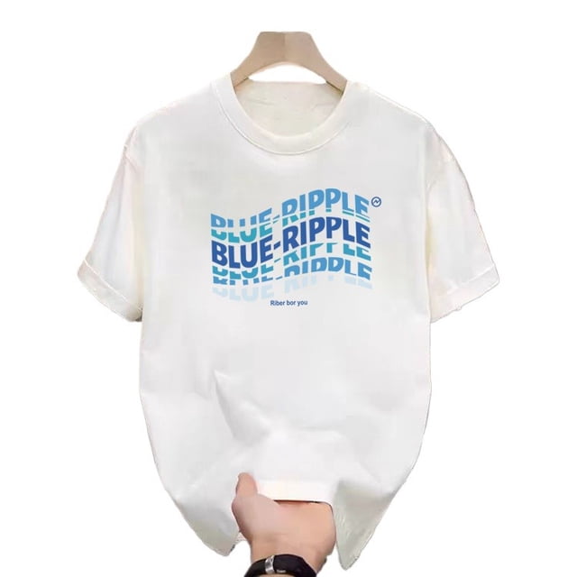 T-Shirt Décontracté d'Été Blanc Imprimé Hommes Femmes Extérieur Respirant Coton Chemise Ronde