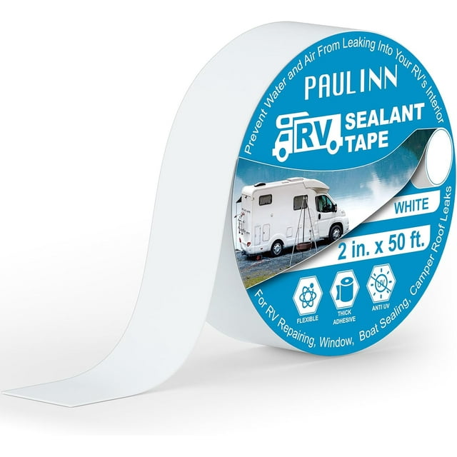 Ruban d'Étanchéité pour Toit de Véhicule Récréatif, 2 Pouces X 50 Pieds Blanc Naturel Ruban de Réparation de Toit, Ruban d'Étanchéité UV et Résistant aux Intempéries pour Remorque Bateau