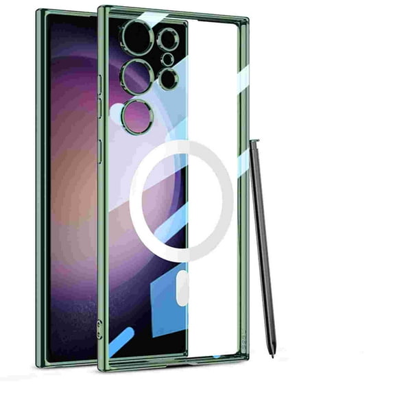 Galaxy S24 Ultra Case, Clear Case for Samsung Galaxy S24 Ultra Built-in Camera Lens Protector Magnetic Case Compatible with MagSafe Wireless Charging Elegant Shockproof Case Cover, Green