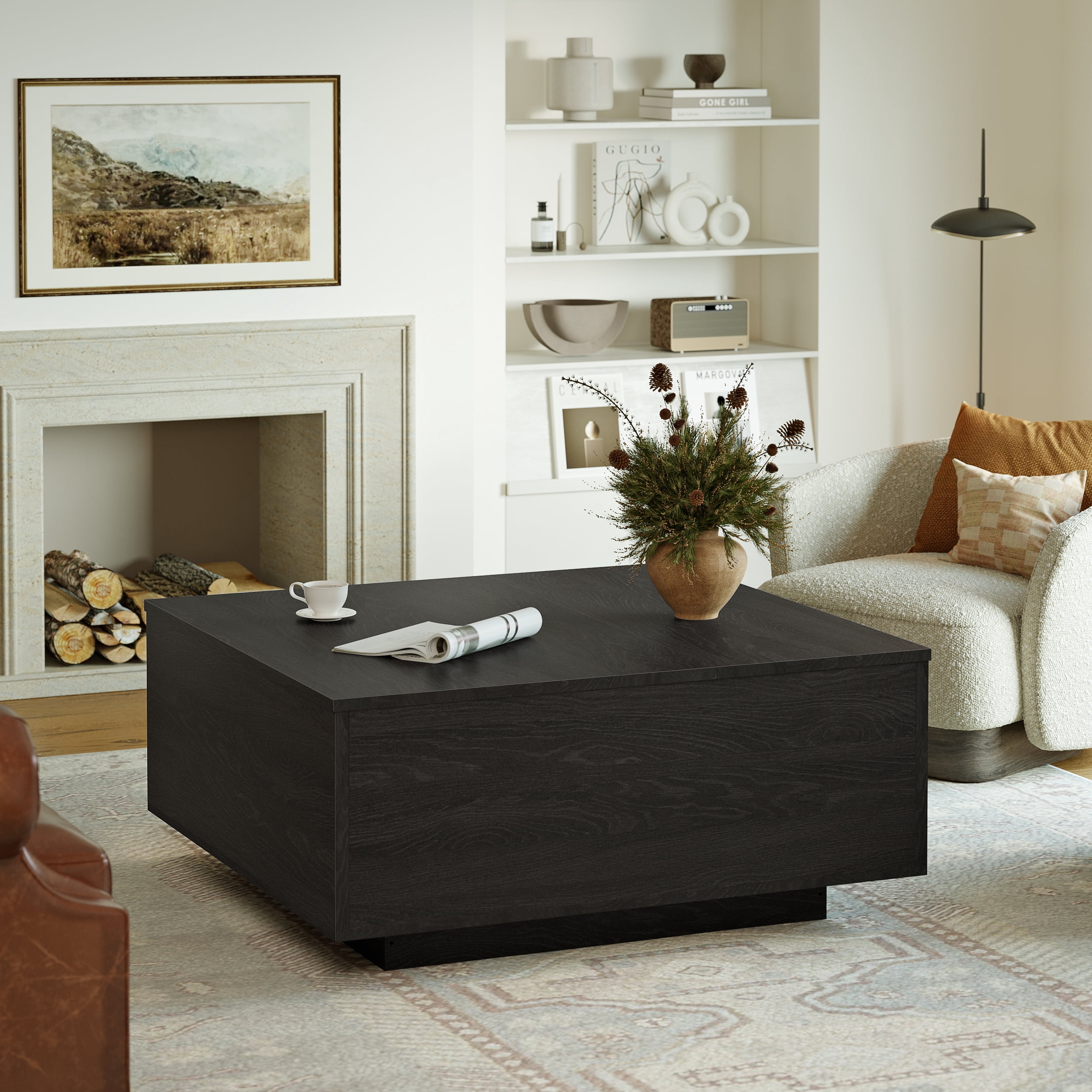 GUNAITO Lift Top Coffee Table with Storage, Square coffee table and modern Farmhouse Center Table for Living Room, Espresso Black