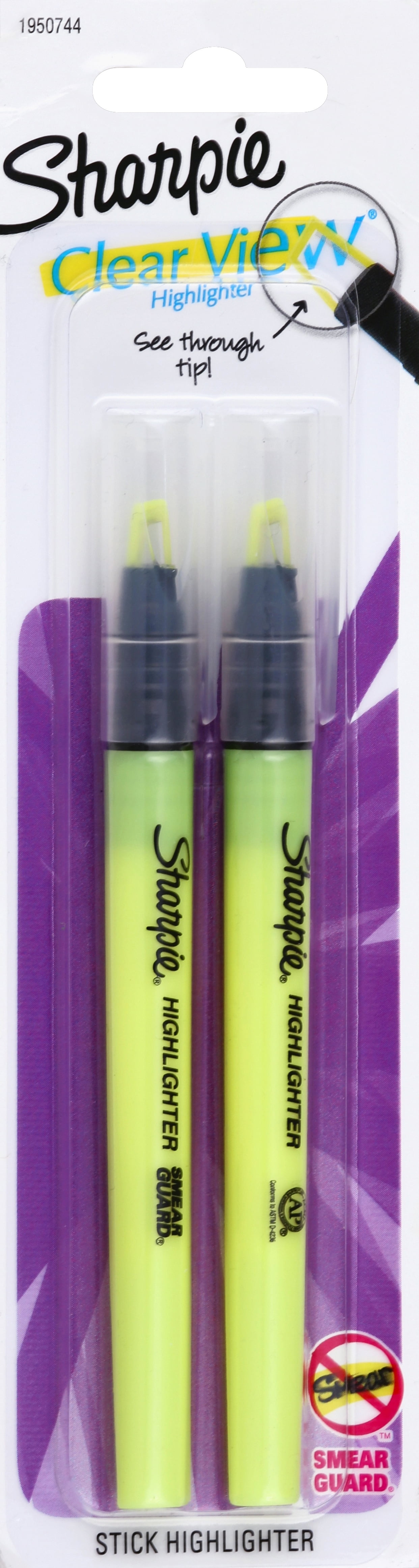 Sharpie Highlighter, Clear View Highlighter with See-Through Chisel Tip,  Stick Highlighter, Yellow, 2 Count 