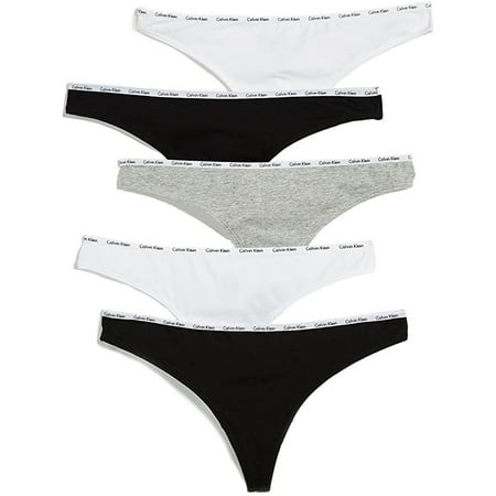 Calvin Klein Women s Signature Cotton 5 Pack Thong Panty  Black/White/Grey Heather  L