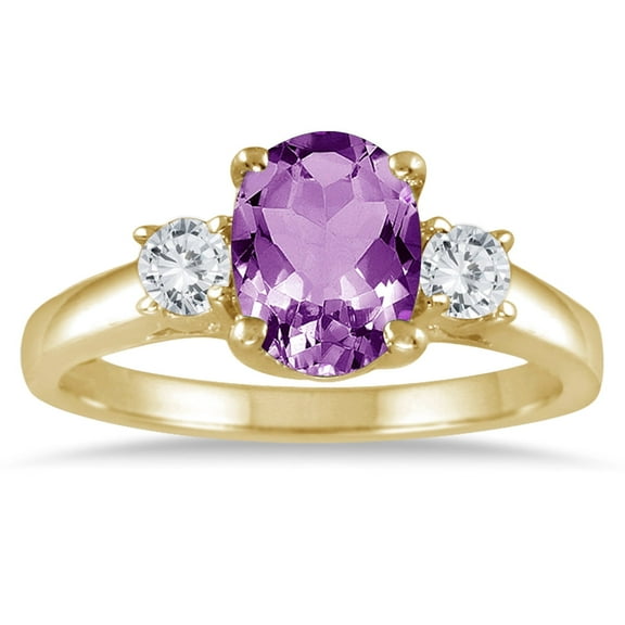 SZUL Women's 1 3/4 Carat Amethyst and Diamond Three Stone Ring 14K Yellow Gold