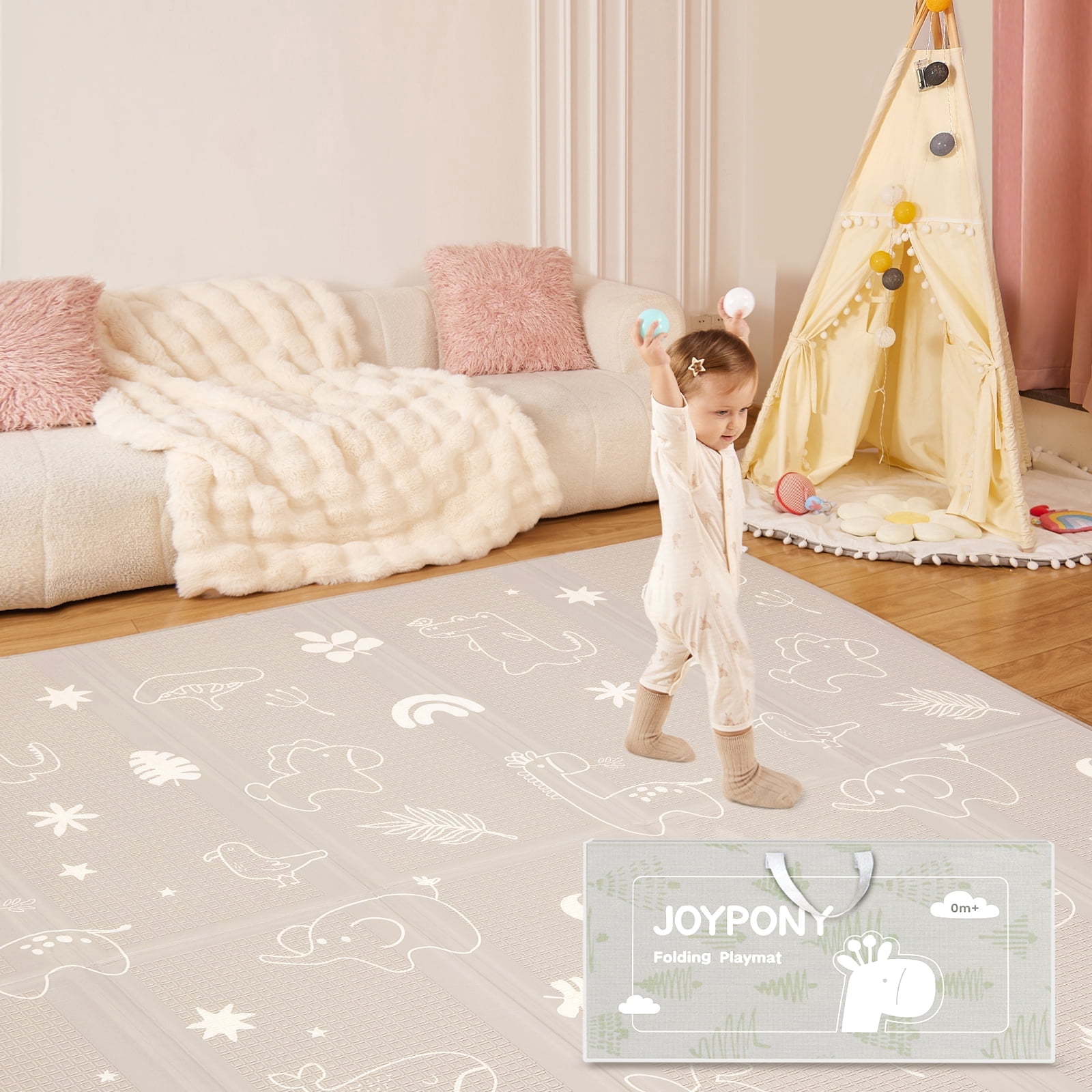 Joypony Baby Play Mat, 47x47 Inch Waterproof Reversible Foam Crawling Mat – Soft, Non-Toxic, Easy-to-Clean, Perfect for Infants and Toddlers