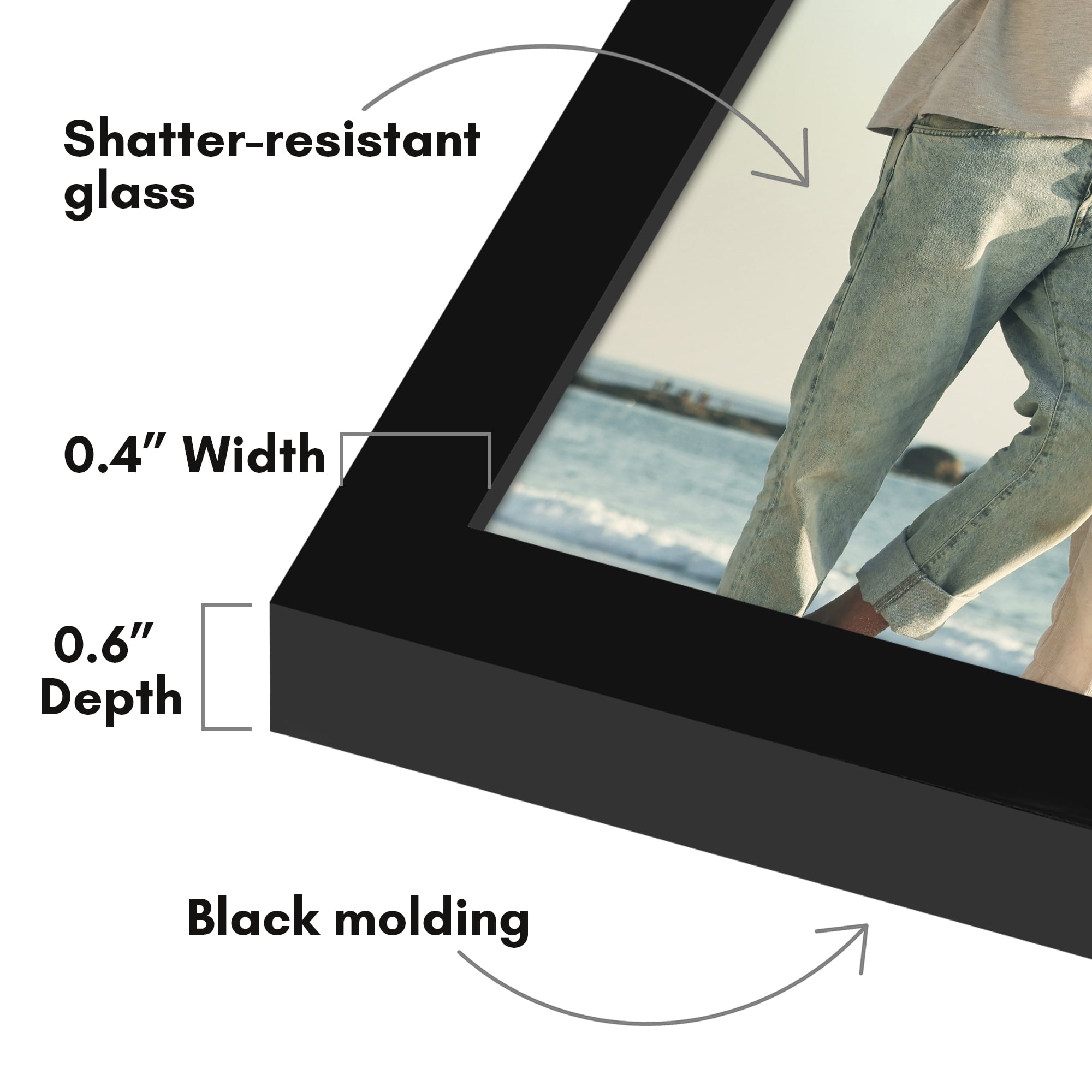 Americanflat 8x10 Picture Frame with Shatter-Resistant Glass Streamline Collection Thin Border Photo - Black