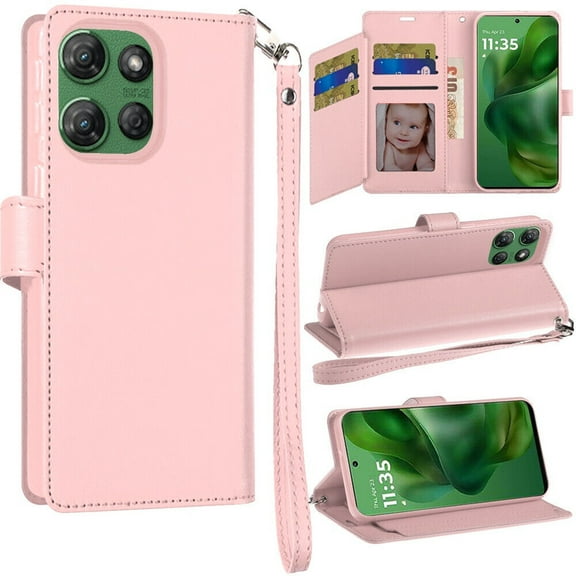 For Motorola Moto G Stylus 5G 2025 XT2517 Wallet ID Flip Pouch Cover Phone Case - Rose Gold