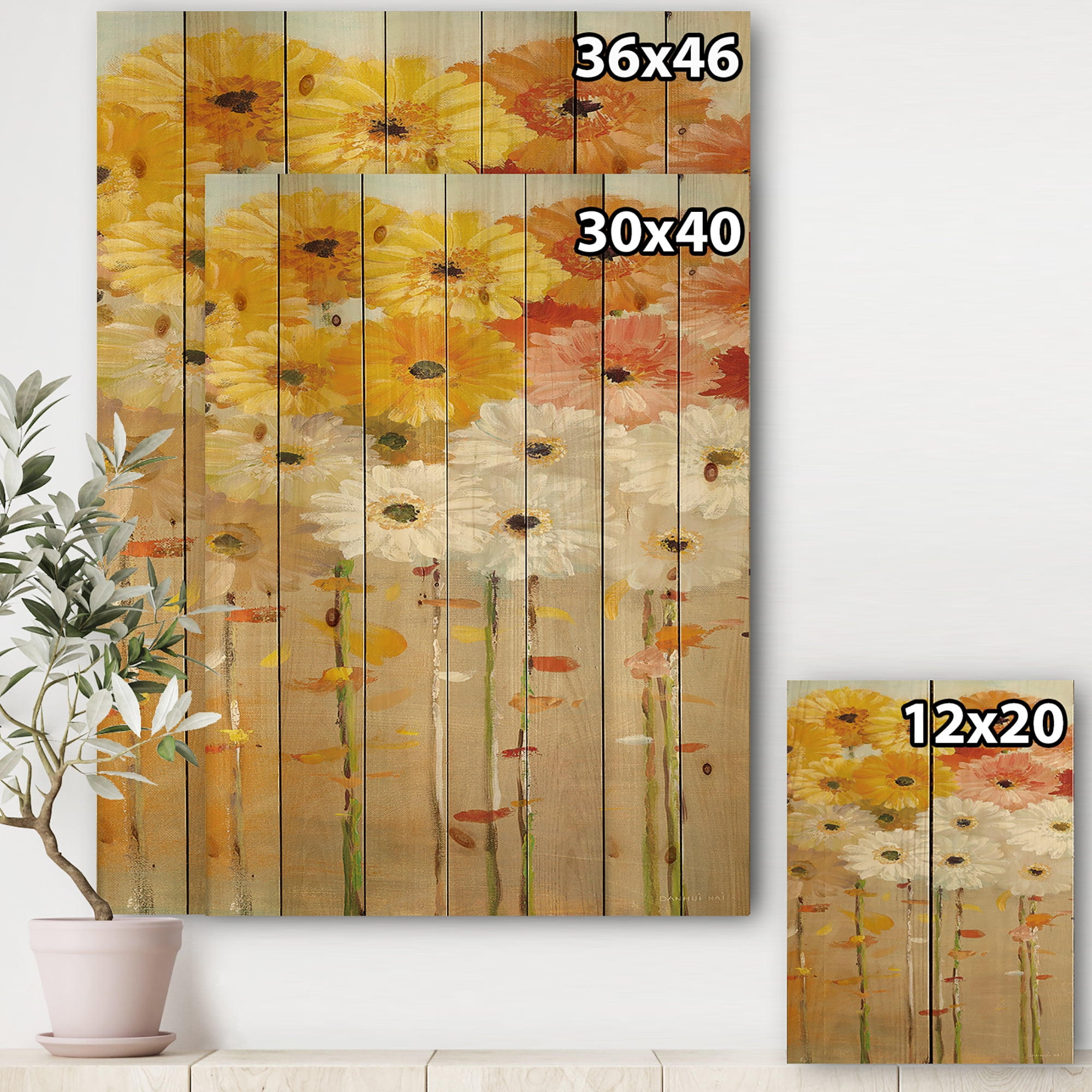 Designart 'Daisies Fall I' Floral & Botanical Print on Natural Pine Wood
