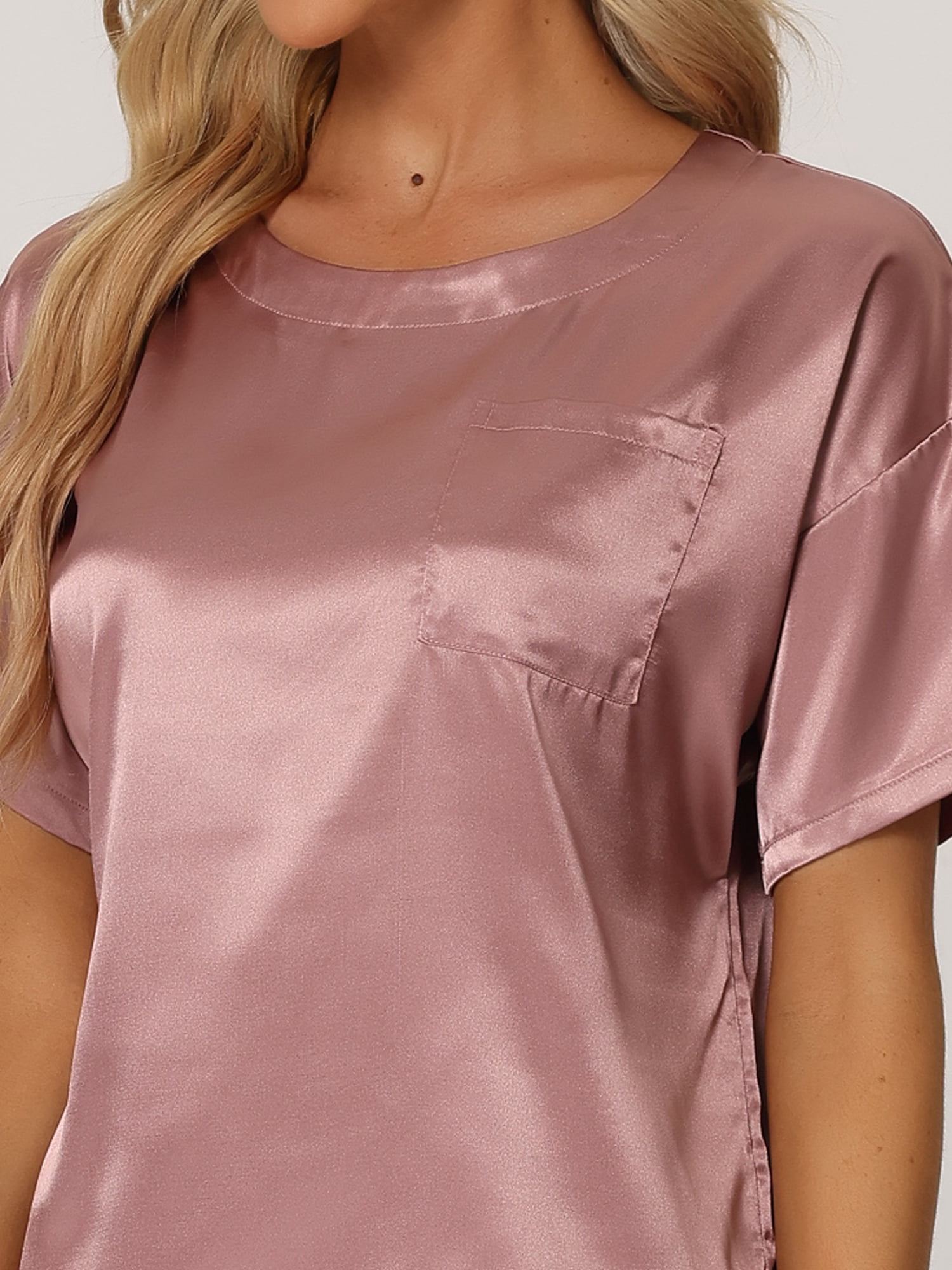 DARING DIVA Women's Satin Pajamas Sleepwear Summer Outfits Short Sleeves Tops XL Purple