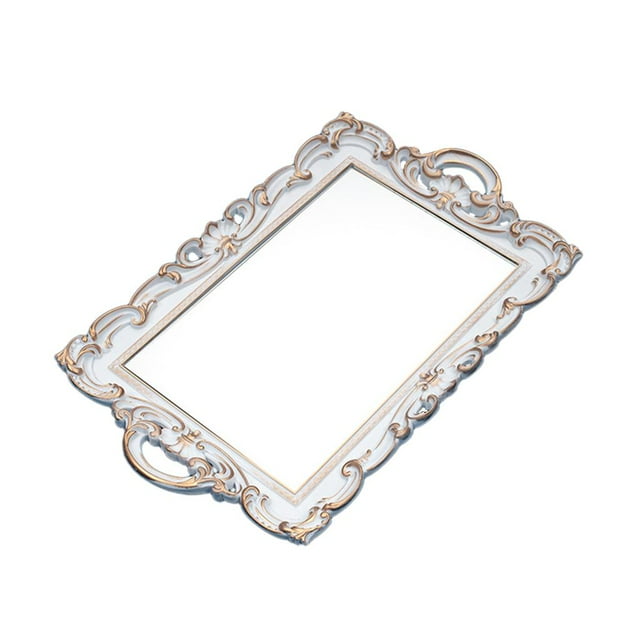 jifeng Retro Gold Mirror Plate Cosmetic Storage Tray Decorative Tray for Wedding Makeup white rectangle
