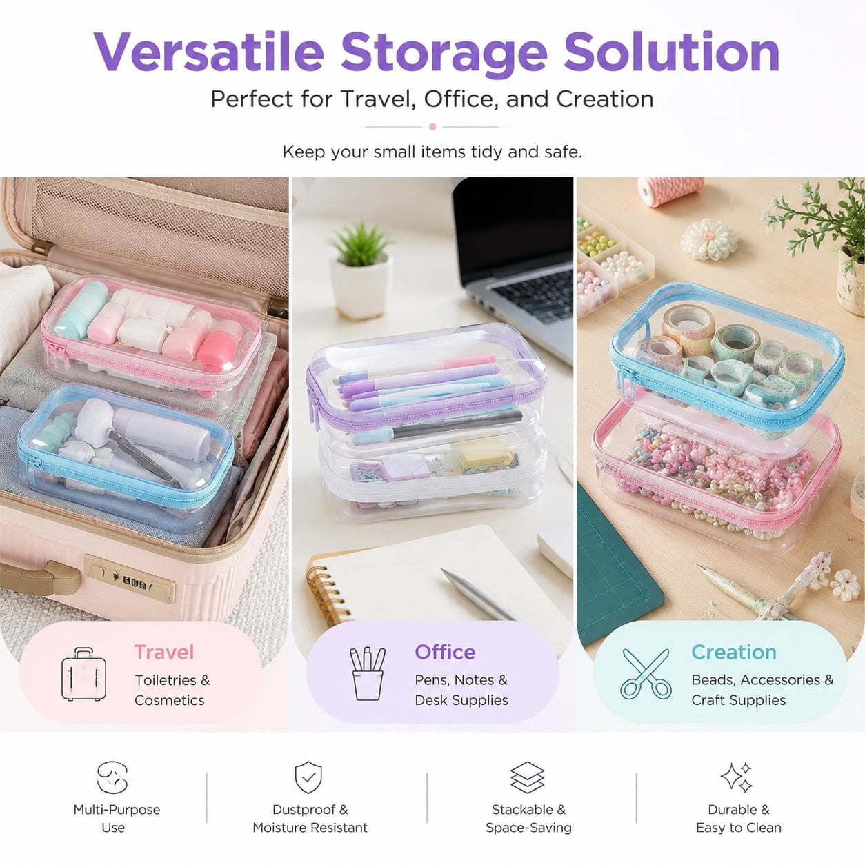 4 Pcs Clear Hard Zipper Case Tutuviw Transparent Hard Case Clear Makeup Bag Portable Organizer Bin Travel Plastic Pouch for Building Blocks Puzzles Storage Box (Multicolor, 9 x 7.8in)