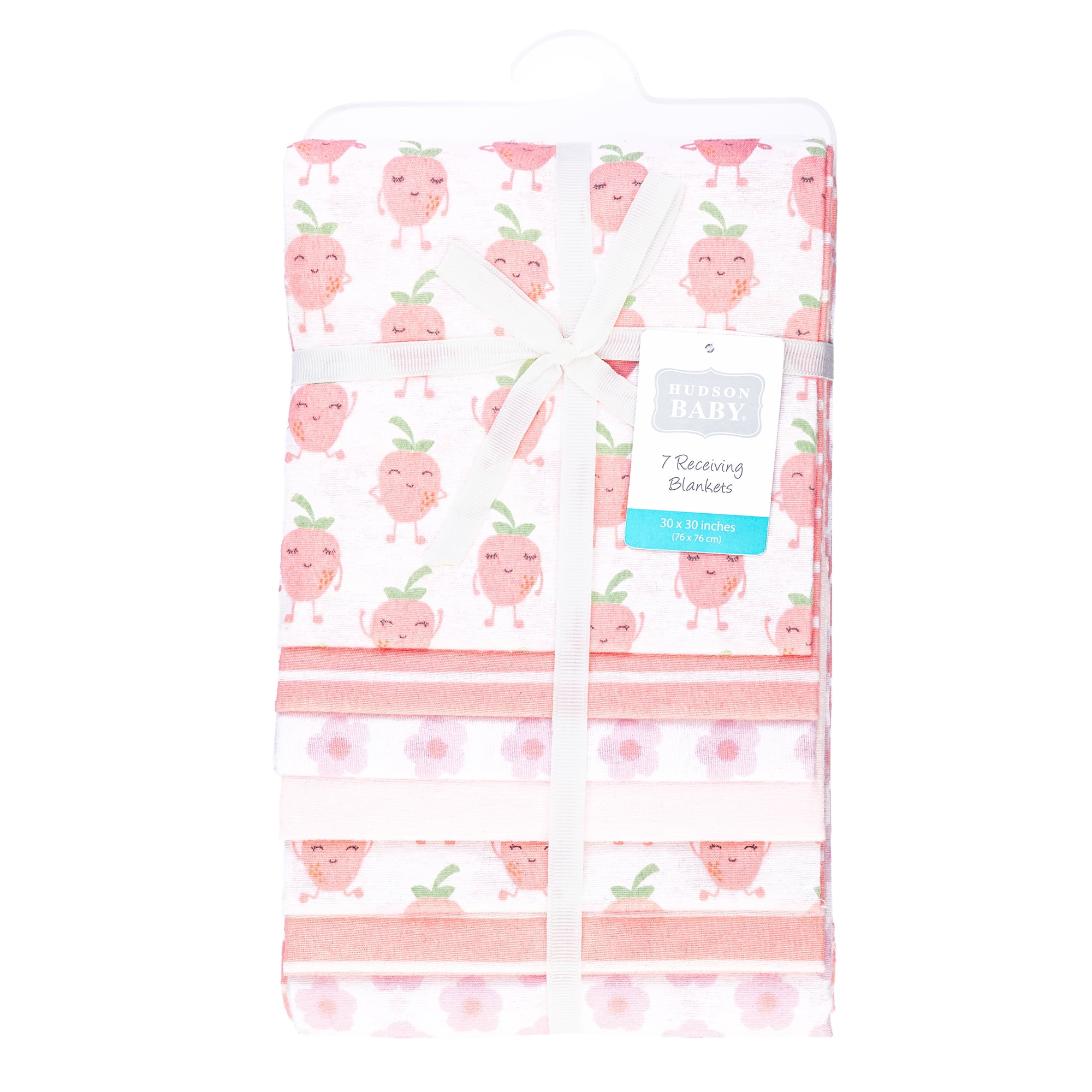 Hudson Baby Girl Cotton Polyester Flannel Receiving Blankets Bundle 7-Pack, Happy Strawberries, One Size