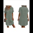 thumbnail image 3 of Vestido Túnica Holgado Informal de Verano para Mujer, de Algodón y , con Botones, Escote en V, Corta, Color Gris y Verde Talla M, 3 of 7